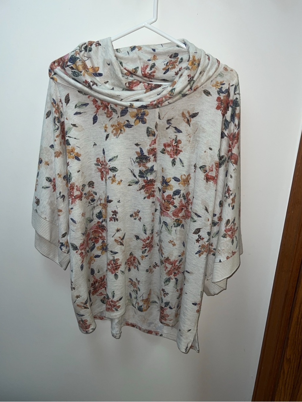 One World Floral Cowl Neck Poncho Top Size XL